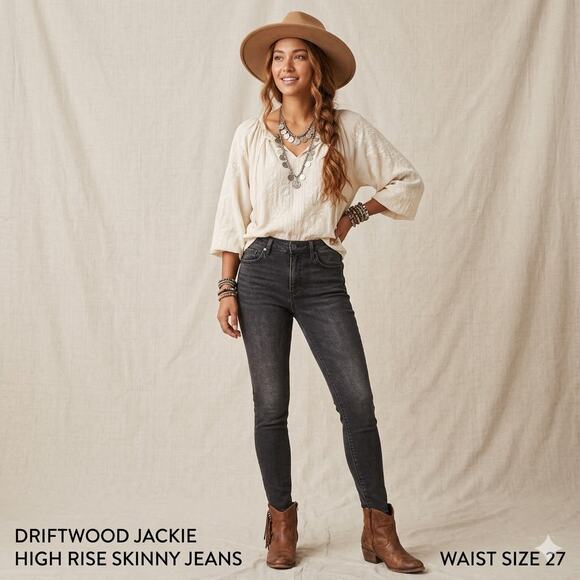 DRIFTWOOD Denim - Driftwood Black Denim Jackie High Rise Skinny Jeans Women's 27
